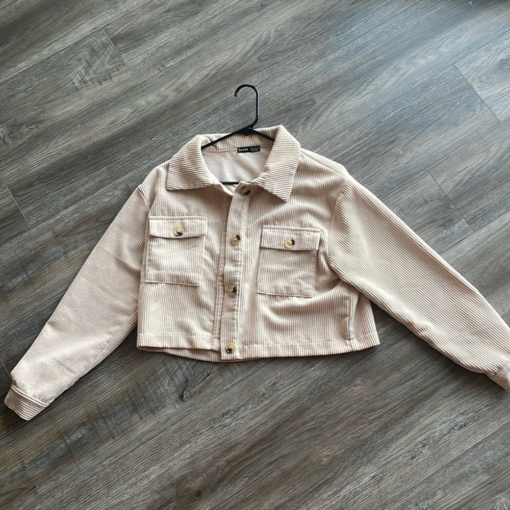 Collared velvet ribbed button up jacket